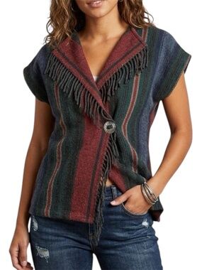 RHONDA STARK Wool Blend Southwestern Vest Size Large M/L Rodeo Country Cowgirl